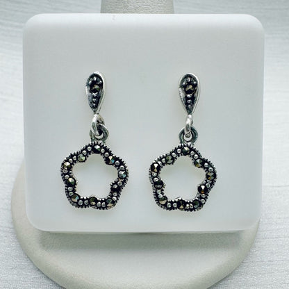 S925 Marcasite Flower Dangle Earrings