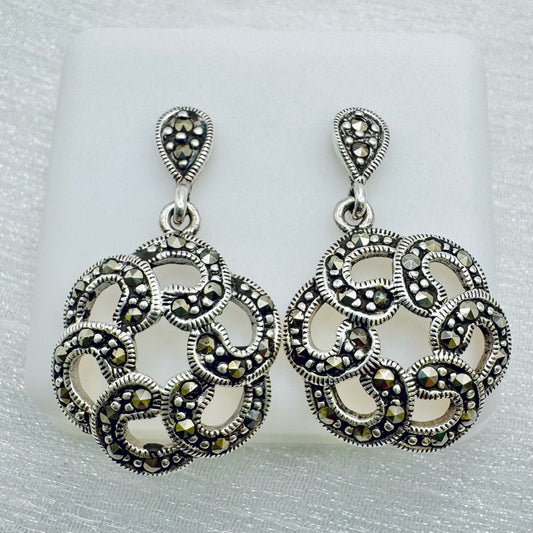Sterling Silver Flower Marcasite Earrings S925