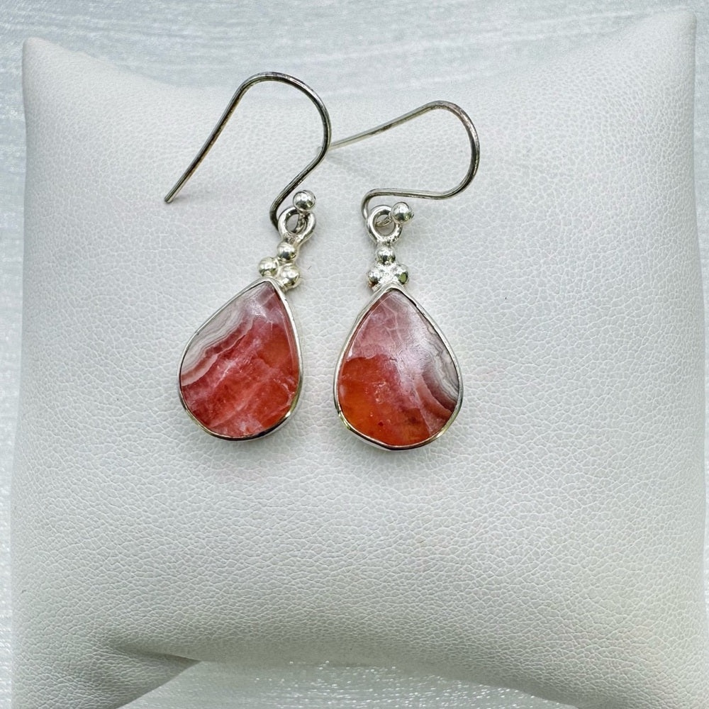 S925 Rhodochrosite Dangle Earrings