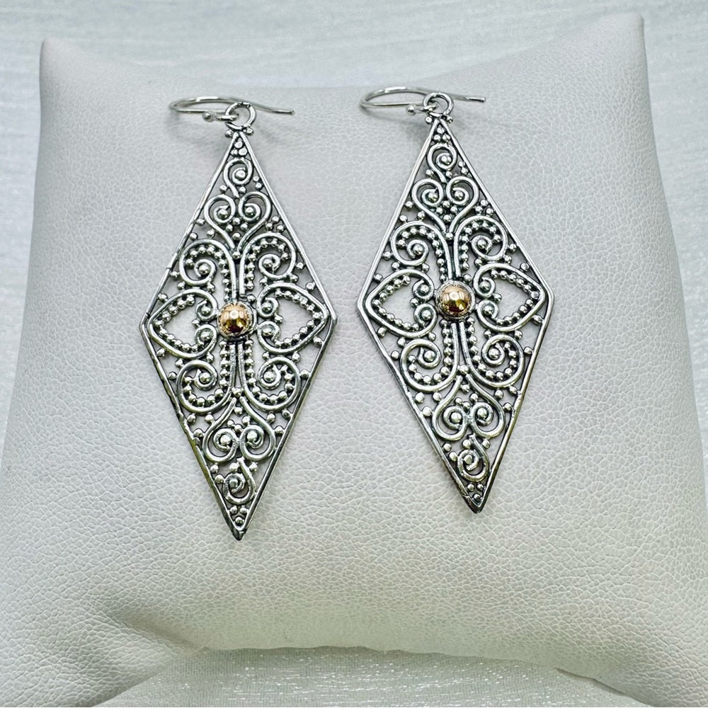 S925 Lace Two Tone Diamond Dangle Earrings
