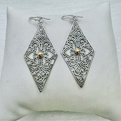 S925 Lace Two Tone Diamond Dangle Earrings