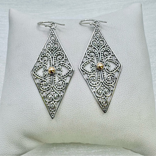 S925 Lace Two Tone Diamond Dangle Earrings