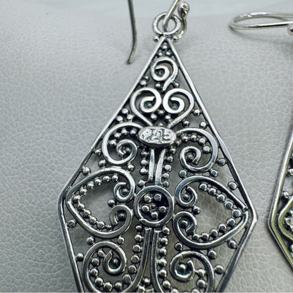 S925 Lace Two Tone Diamond Dangle Earrings