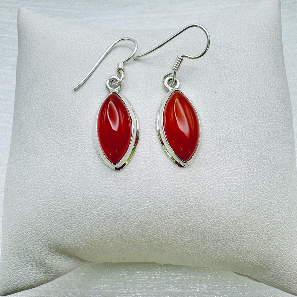 S925 Carnelian Almond Shaped Dangle Earrings