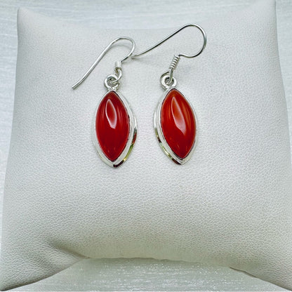 S925 Carnelian Almond Shaped Dangle Earrings