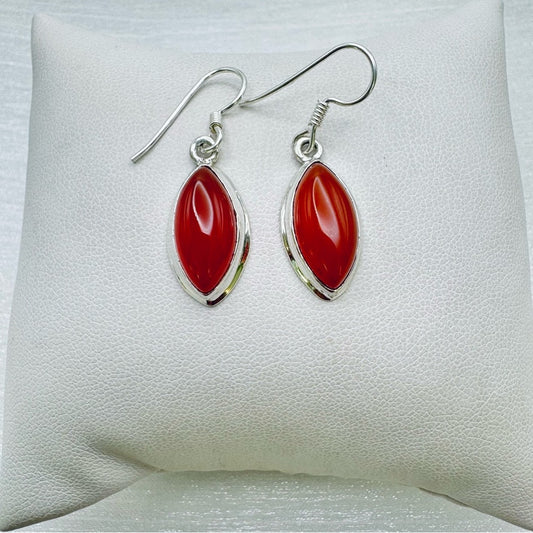S925 Carnelian Almond Shaped Dangle Earrings