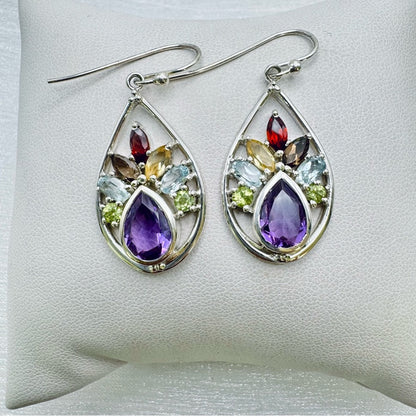 S925 Mixed Gemstone Dangle Earrings