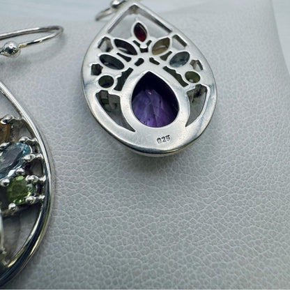 S925 Mixed Gemstone Dangle Earrings