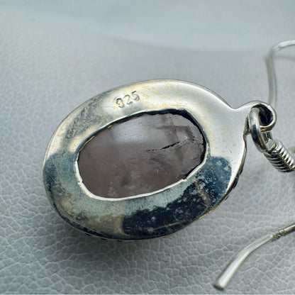 S925 Rose Quartz Oval Dangle Earrings