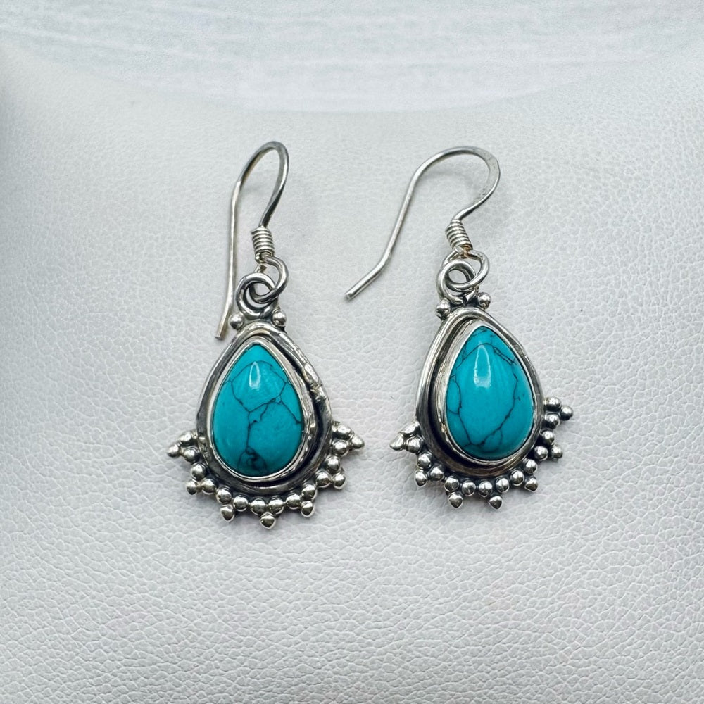 S925 Turquoise Teardrop Dangle Earrings