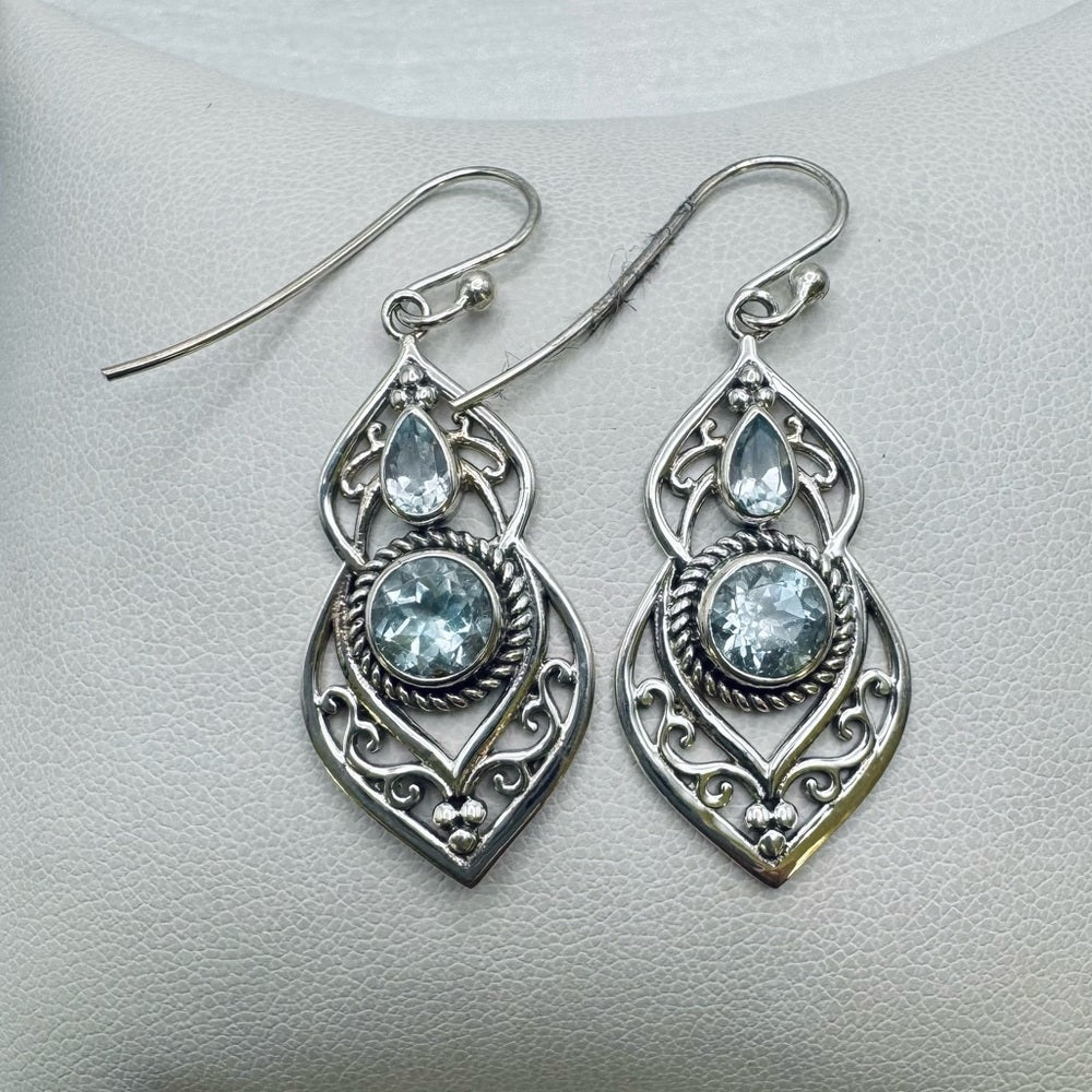 S925 Swiss Blue Topaz Dangle Earrings