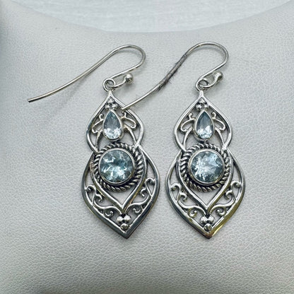 S925 Swiss Blue Topaz Dangle Earrings