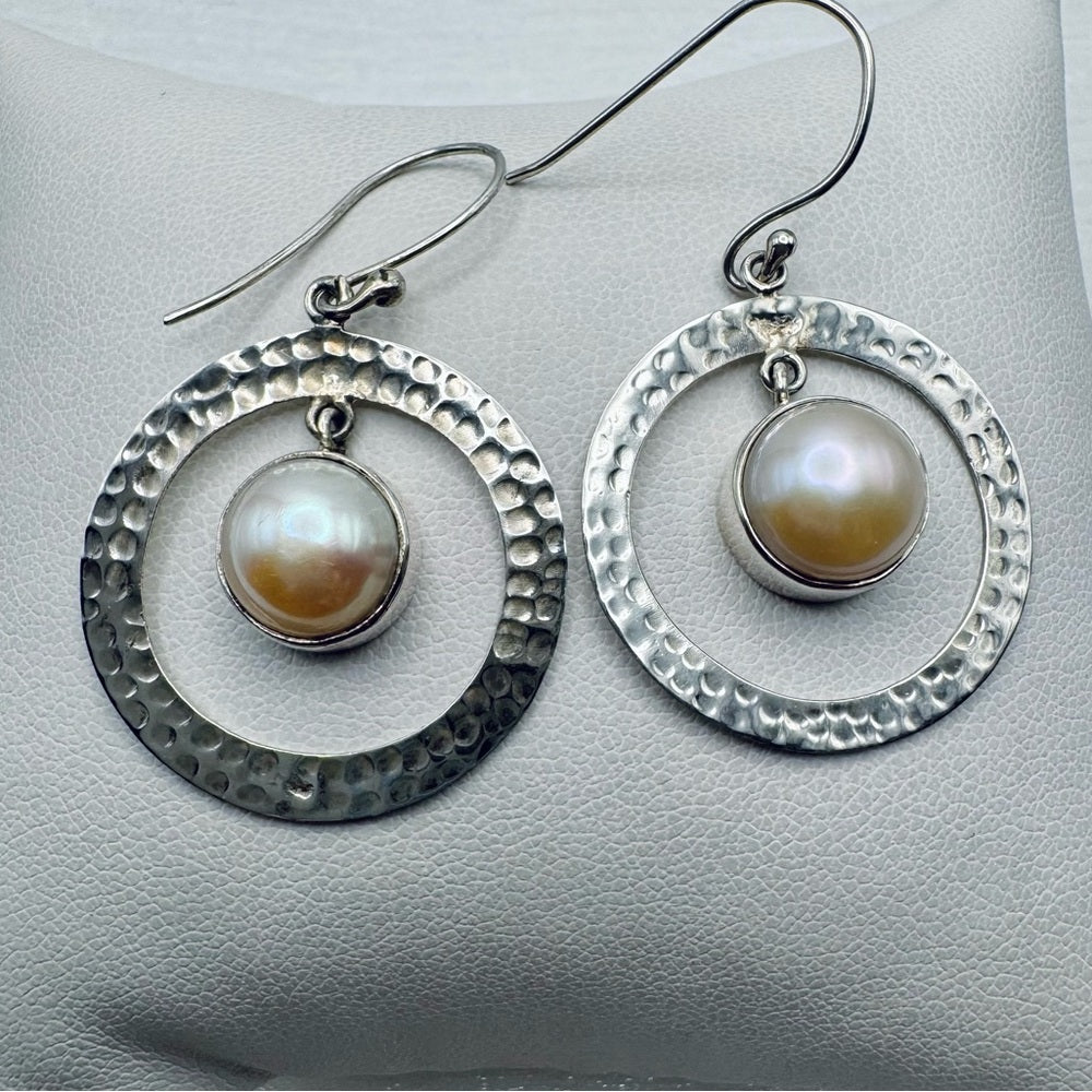 S925 Freshwater Pearl Hoop Dangle Earrings