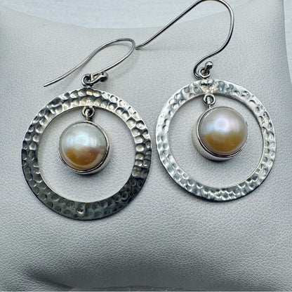 S925 Freshwater Pearl Hoop Dangle Earrings