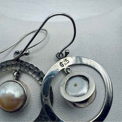 S925 Freshwater Pearl Hoop Dangle Earrings