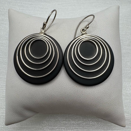 S925 Black Onyx Halo Earrings