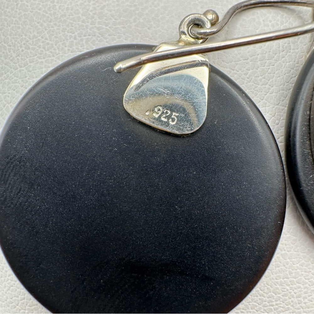 S925 Black Onyx Halo Earrings