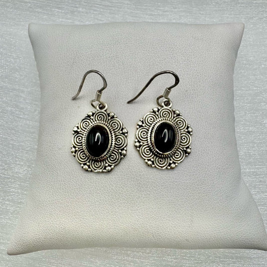 S925 Black Onyx Dangle Earrings