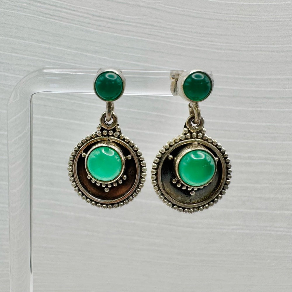 Green Chalcedony Circle Dangle Earrings