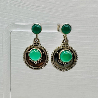 Green Chalcedony Circle Dangle Earrings