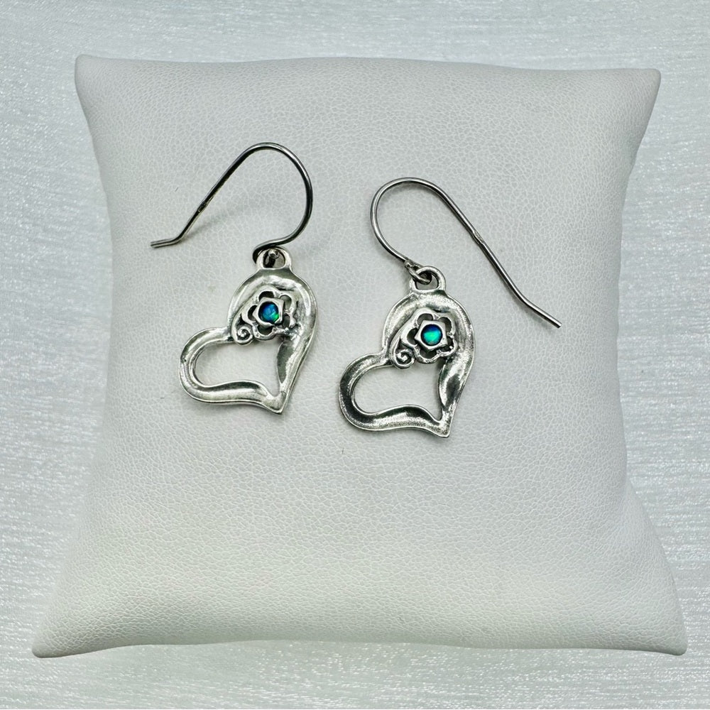 S925 Australian Opal Heart Earrings