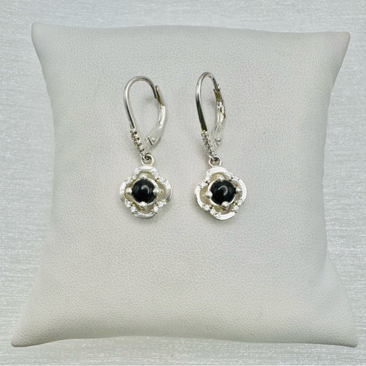 S925 Black Onyx Clover Dangle Earrings