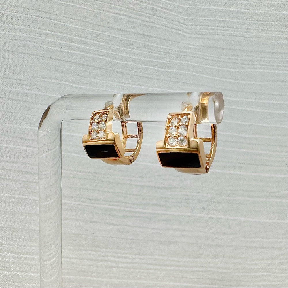 S925 Black Onyx Rose Gold Huggies