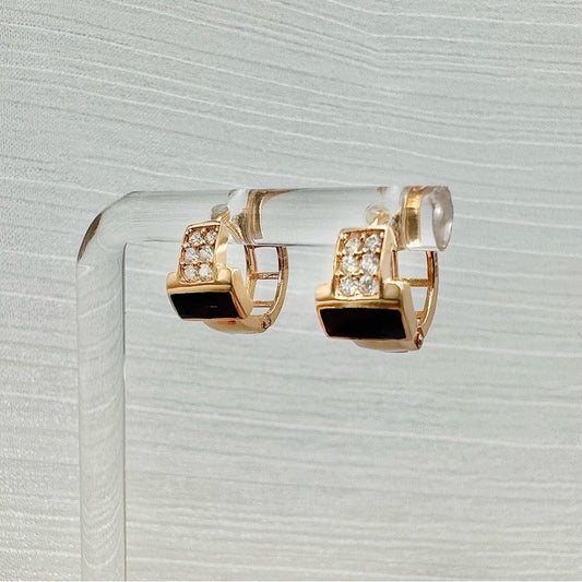 S925 Black Onyx Rose Gold Huggies