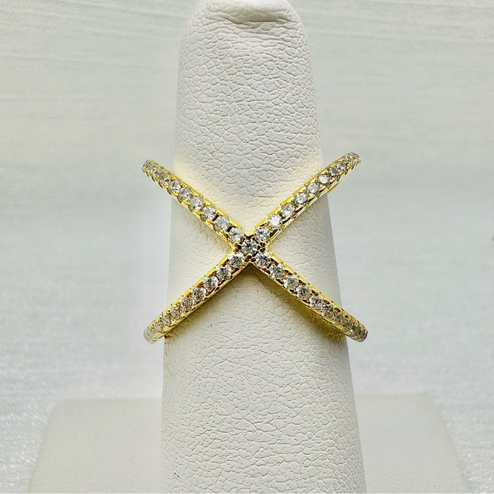 Gold Pavé X Ring (S925)