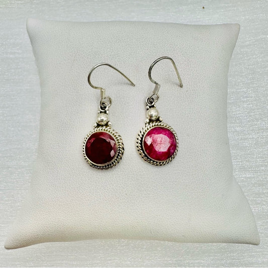 S925 Ruby Round Braided  Earrings