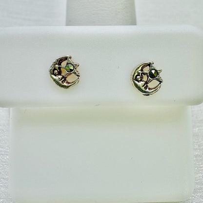 Marcasite Moon and Star Baby Stud Earrings
