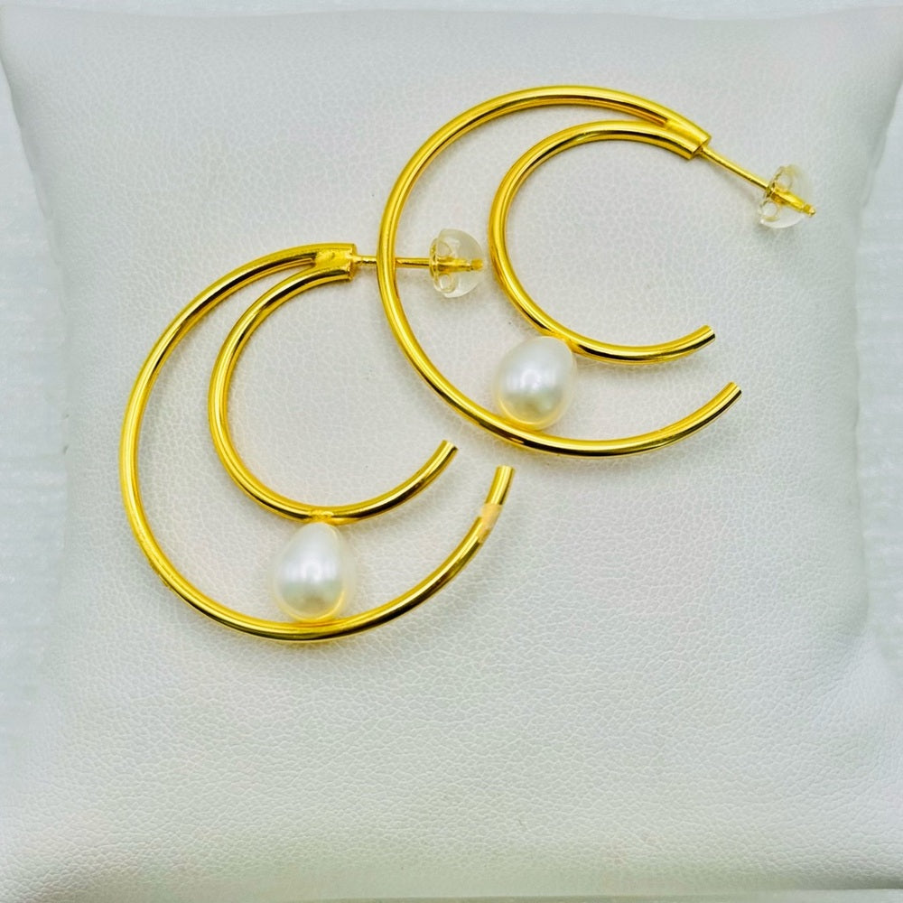 Freshwater Pearl Handmade Gold Hoops