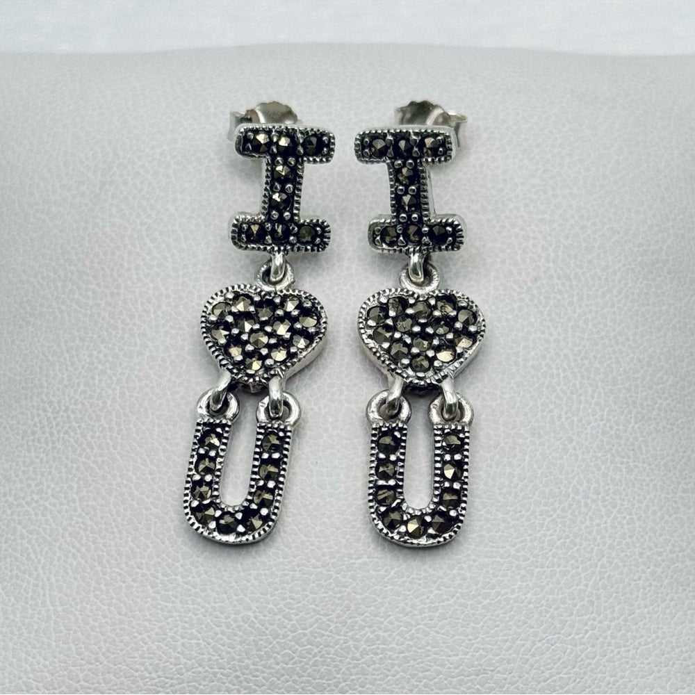 S925 I 🖤 U Marcasite Dangle Earrings
