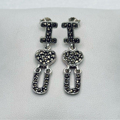 S925 I 🖤 U Marcasite Dangle Earrings