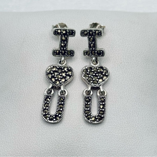 S925 I 🖤 U Marcasite Dangle Earrings