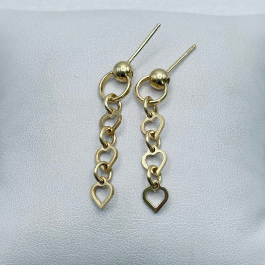 S925 Gold Plated Heart Dangle Earrings