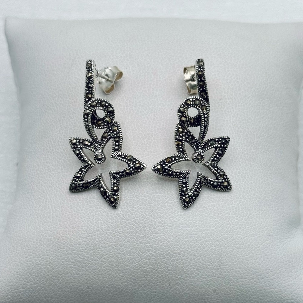 Marcasite Flower Dangle Earrings