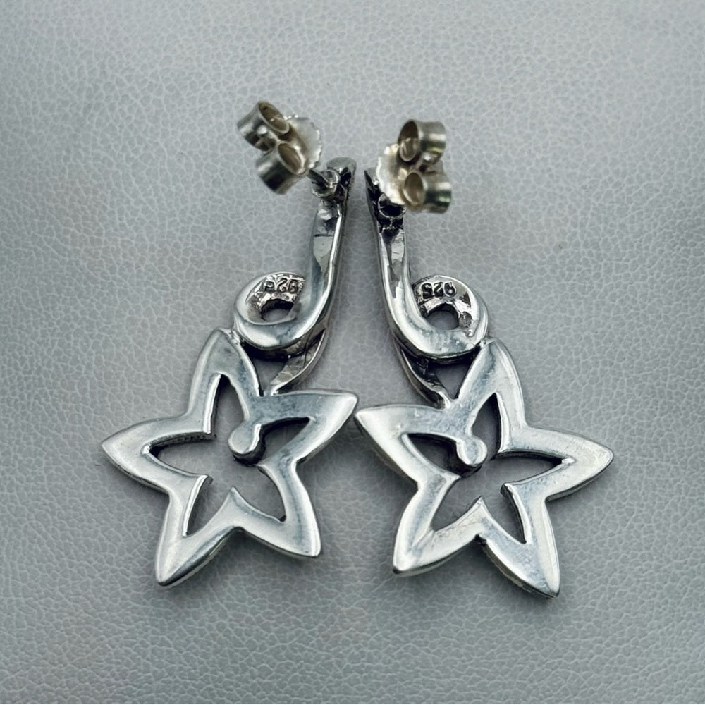 S925 Marcasite Flower Dangle Earrings