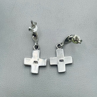 S925 Marcasite Cross Dangle Earrings