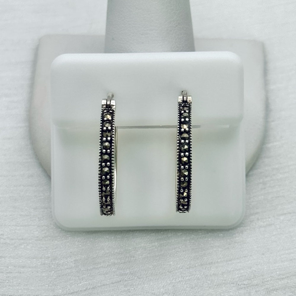 S925 Marcasite Oval Shaped Hoops