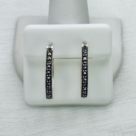 S925 Marcasite Oval Shaped Hoops