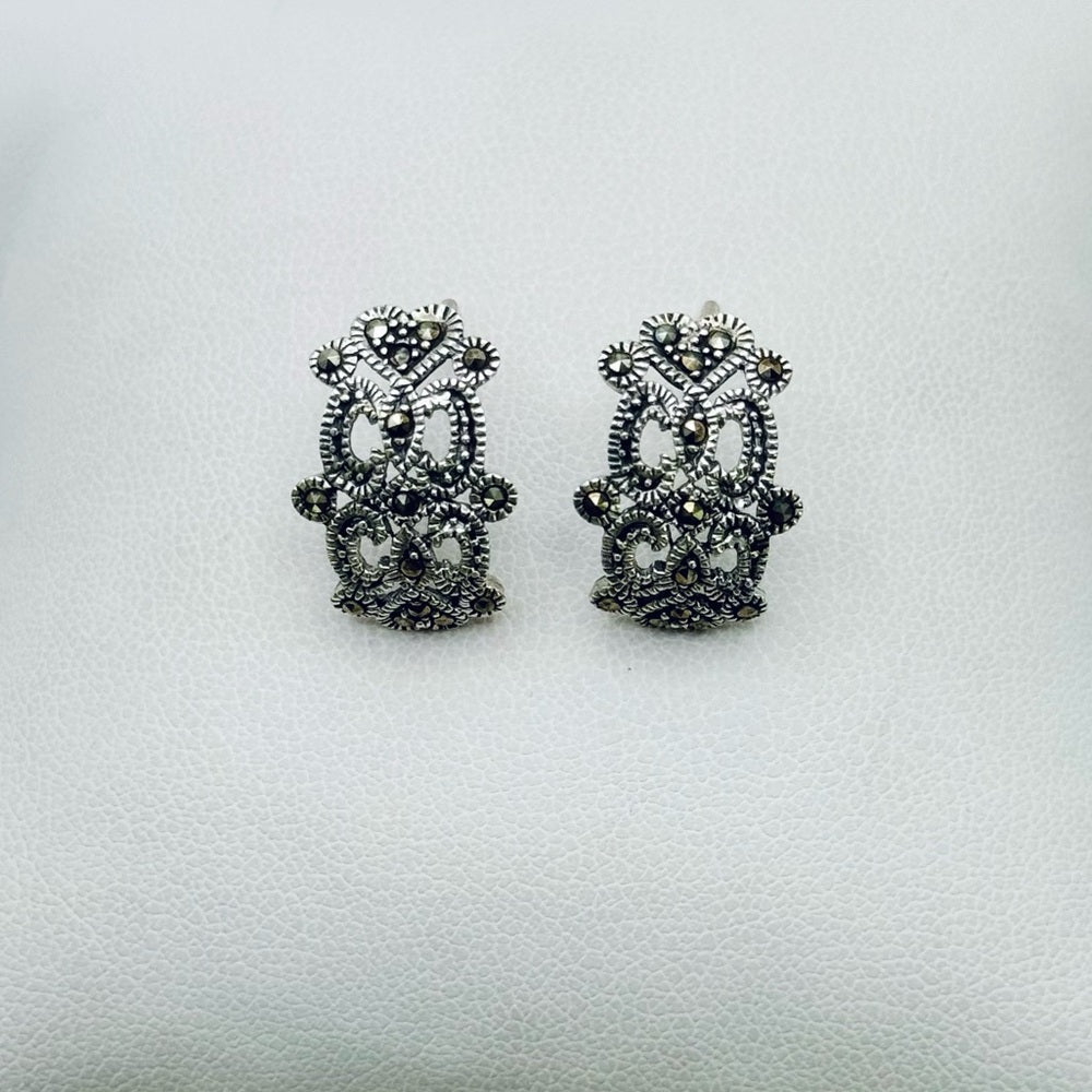 S925 Marcasite Heart Huggies