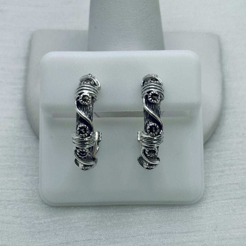 S925 Marcasite Engraved Earrings