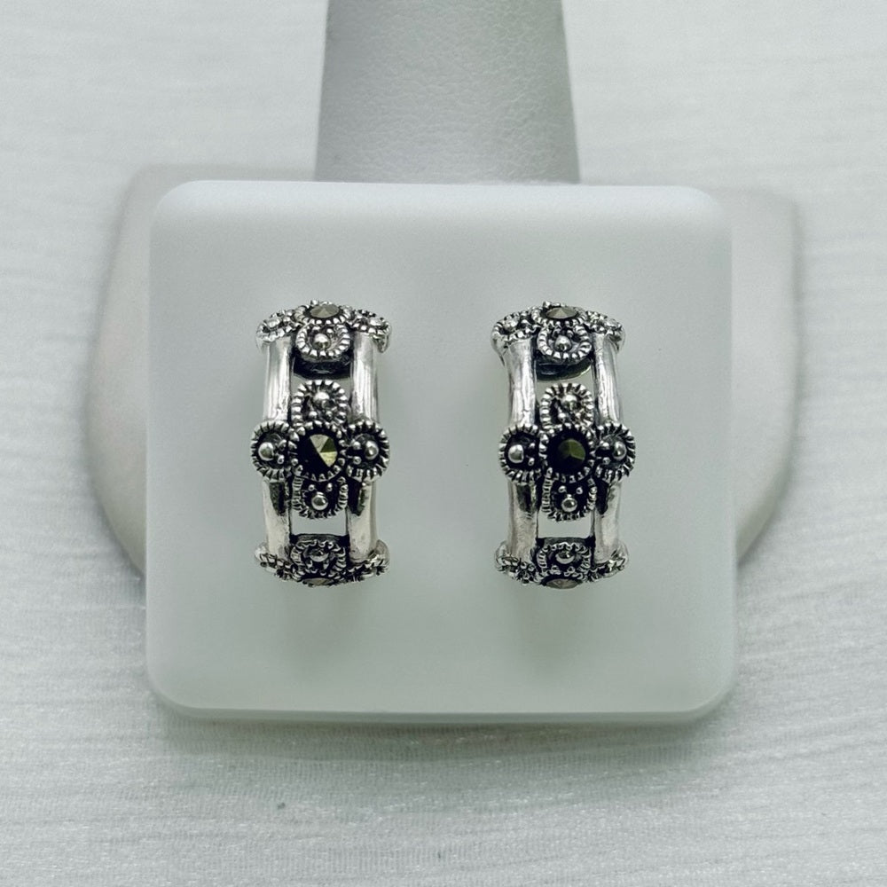 S925 Marcasite Flower Huggies