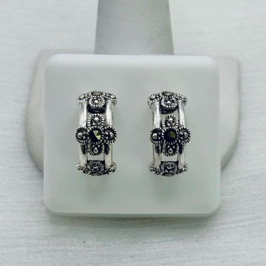 S925 Marcasite Flower Huggies