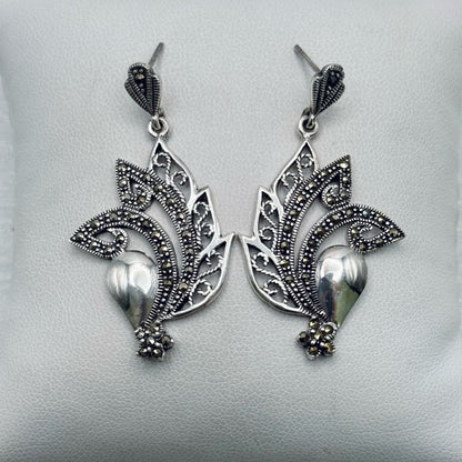 S925 Marcasite Bird Dangle Earrings