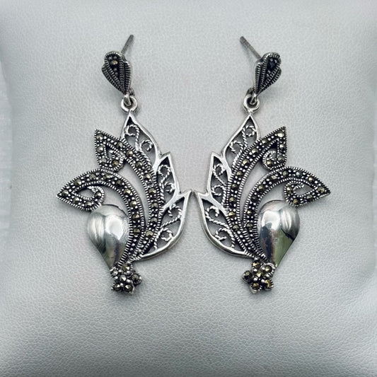 S925 Marcasite Bird Dangle Earrings