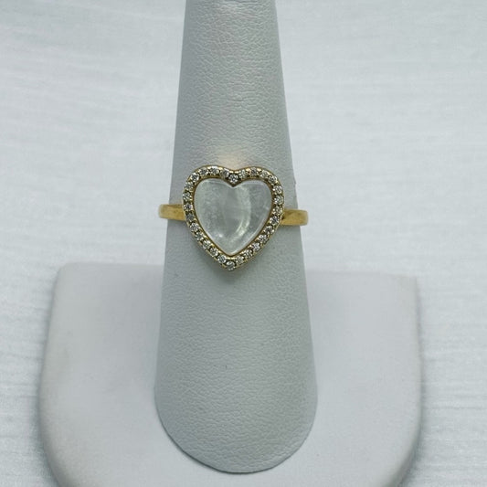 S925 Gold Plated Mother of Pearl Heart Ring