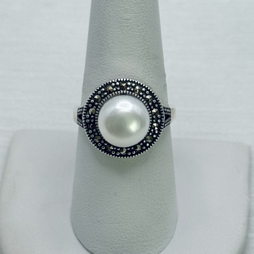 S925 Pearl & Marcasite Ring