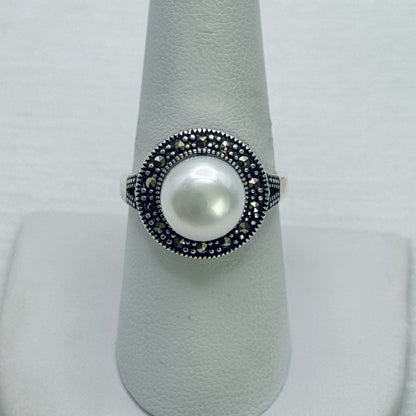 S925 Pearl & Marcasite Ring
